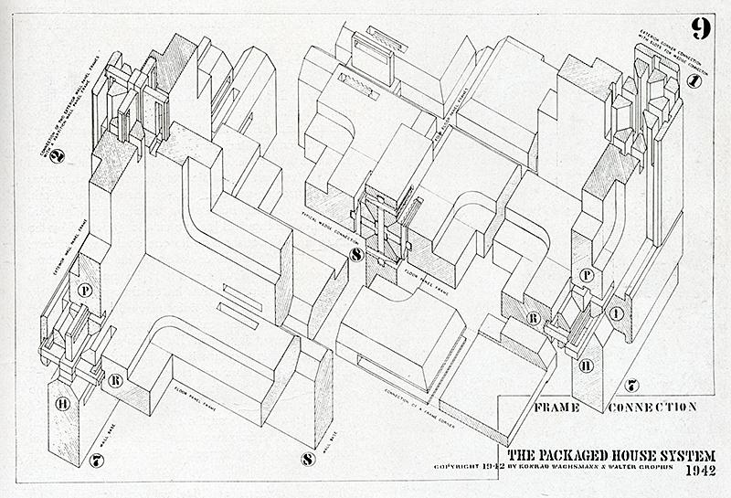 Walter Gropius and Konrad Wachsmann. Interiors v.103 n.5 Dec 1943, 39